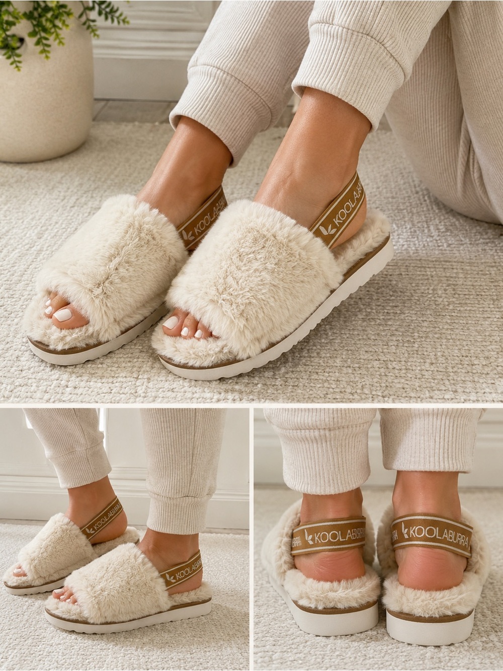 Koolaburra by UGG Faux Fur Slingback Slippers Cream Women’s Size 8 EU 39